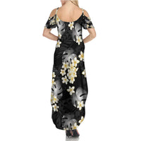 Black Tropical Hawaii Summer Maxi Dress Seamless Monstera Plumeria Hawaiian Pattern - Polynesian Pride
