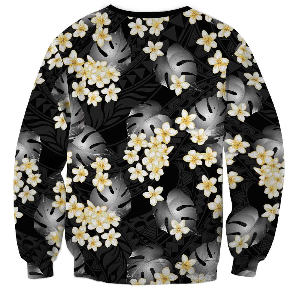 Black Tropical Hawaii Sweatshirt Seamless Monstera Plumeria Hawaiian Pattern - Polynesian Pride