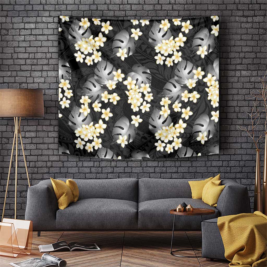 Black Tropical Hawaii Tapestry Seamless Monstera Plumeria Hawaiian Pattern - Polynesian Pride