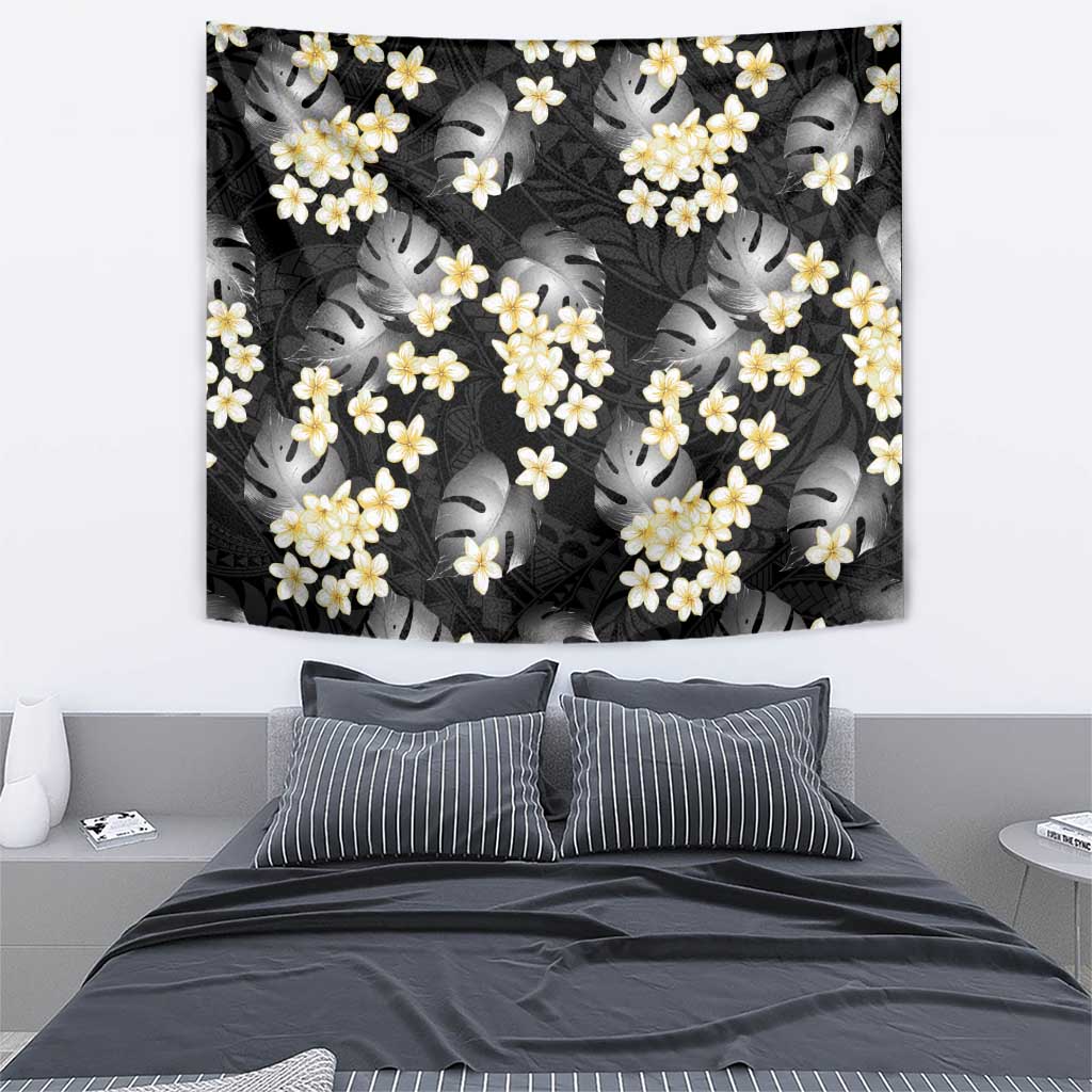 Black Tropical Hawaii Tapestry Seamless Monstera Plumeria Hawaiian Pattern - Polynesian Pride