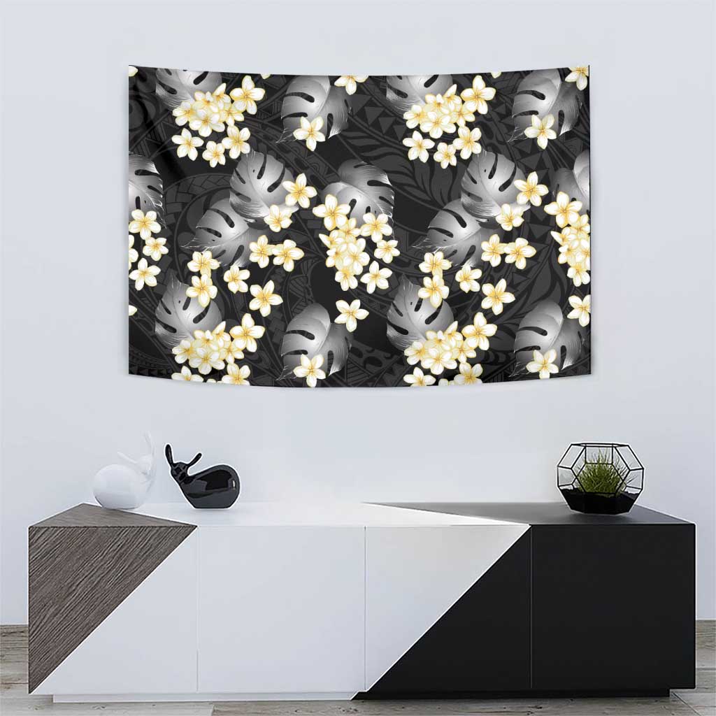 Black Tropical Hawaii Tapestry Seamless Monstera Plumeria Hawaiian Pattern - Polynesian Pride