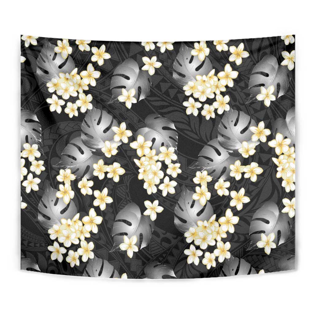 Black Tropical Hawaii Tapestry Seamless Monstera Plumeria Hawaiian Pattern - Polynesian Pride
