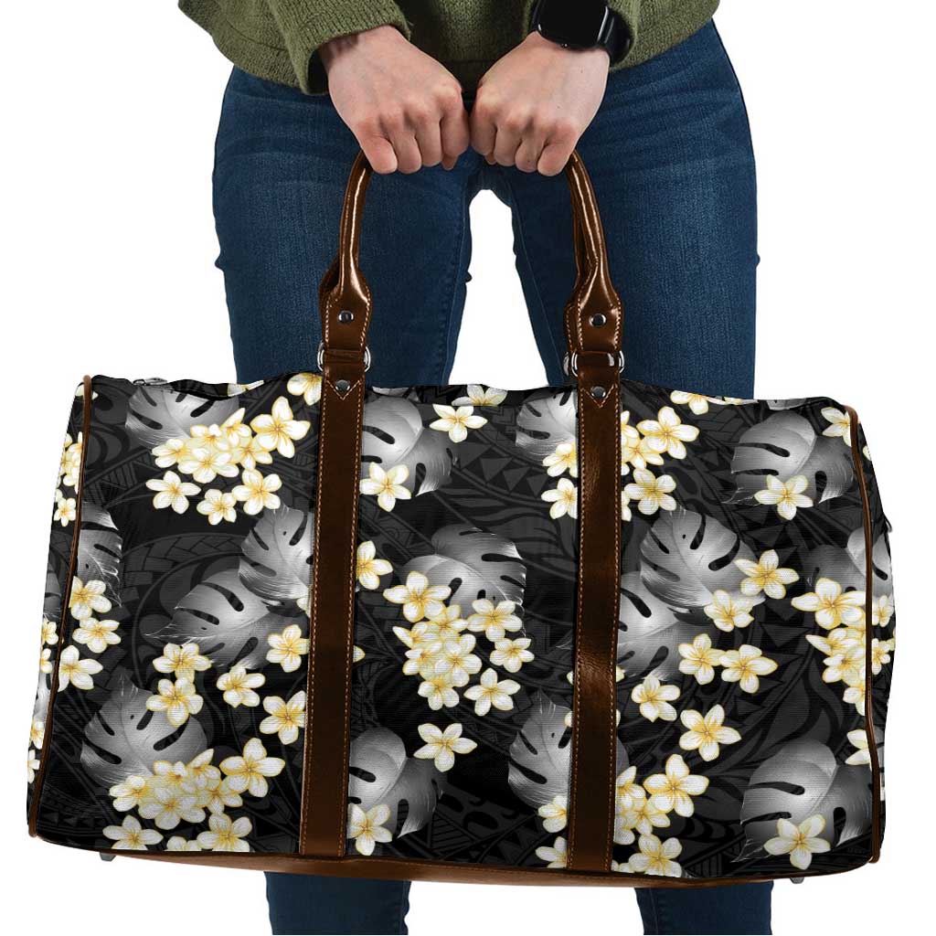 Black Tropical Hawaii Travel Bag Seamless Monstera Plumeria Hawaiian Pattern - Polynesian Pride