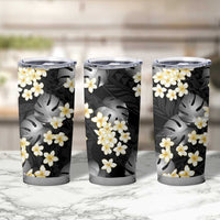 Black Tropical Hawaii Tumbler Cup Seamless Monstera Plumeria Hawaiian Pattern - Polynesian Pride