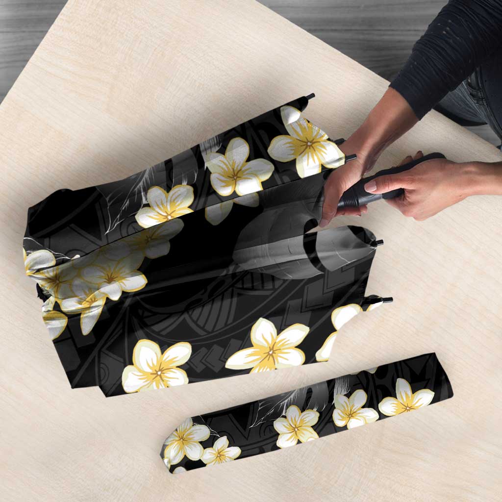 Black Tropical Hawaii Umbrella Seamless Monstera Plumeria Hawaiian Pattern - Polynesian Pride
