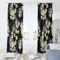 Black Tropical Hawaii Window Curtain Seamless Monstera Plumeria Hawaiian Pattern - Polynesian Pride
