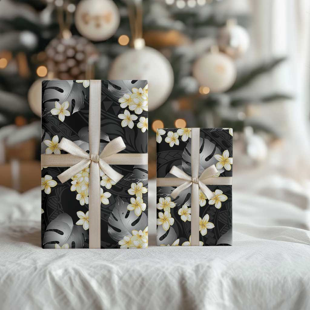 Black Tropical Hawaii Wrapping Paper Seamless Monstera Plumeria Hawaiian Pattern - Polynesian Pride