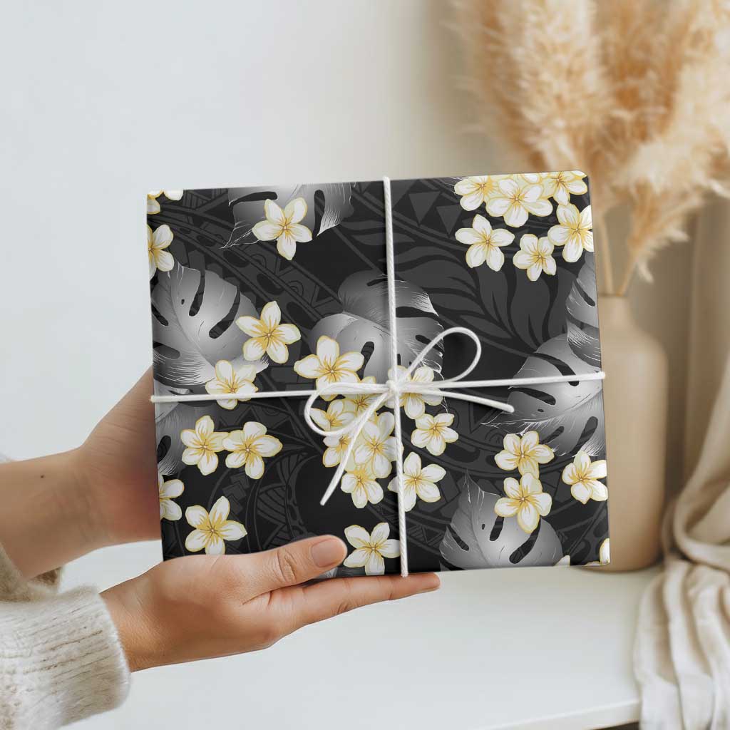 Black Tropical Hawaii Wrapping Paper Seamless Monstera Plumeria Hawaiian Pattern - Polynesian Pride