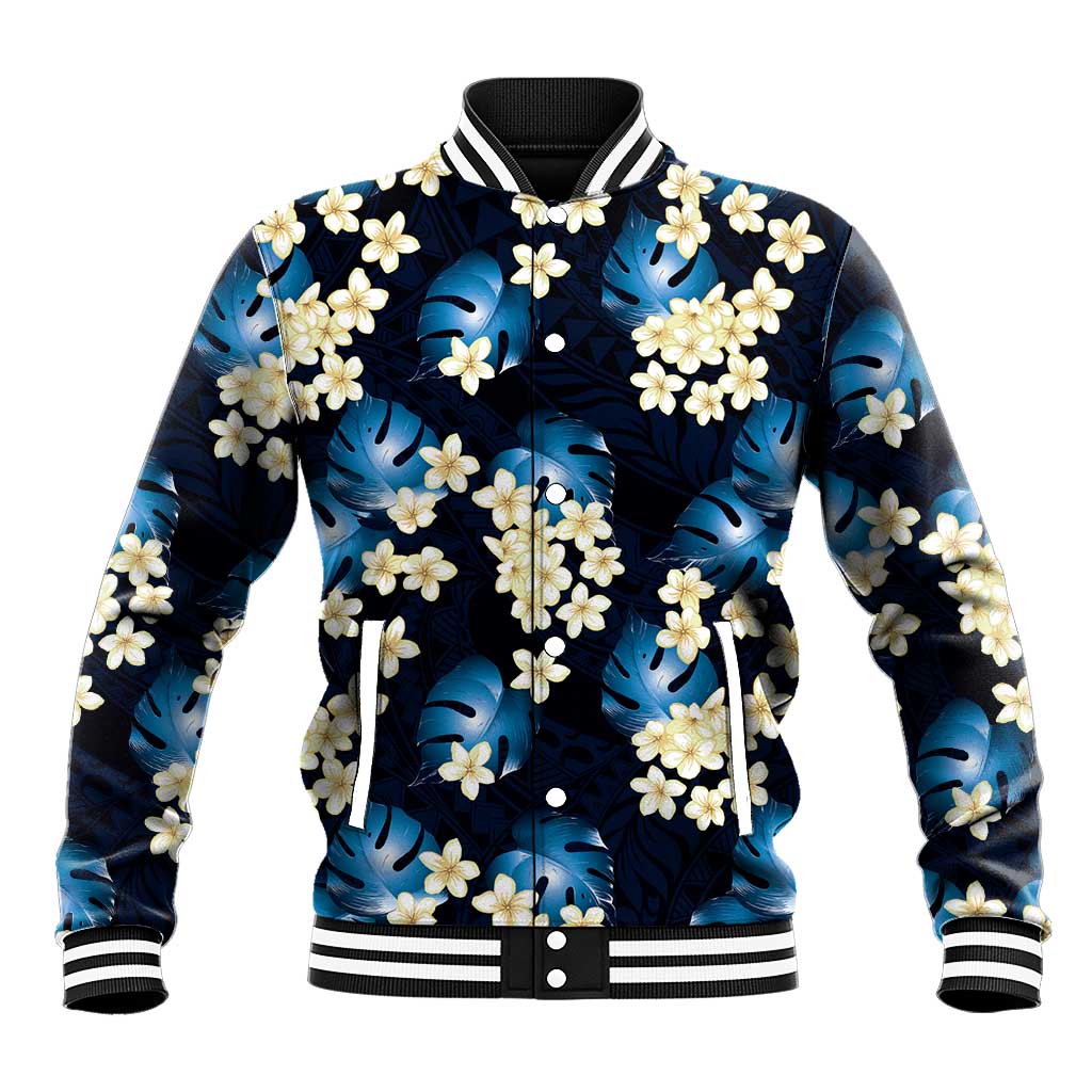 Blue Tropical Hawaii Baseball Jacket Seamless Monstera Plumeria Hawaiian Pattern - Polynesian Pride