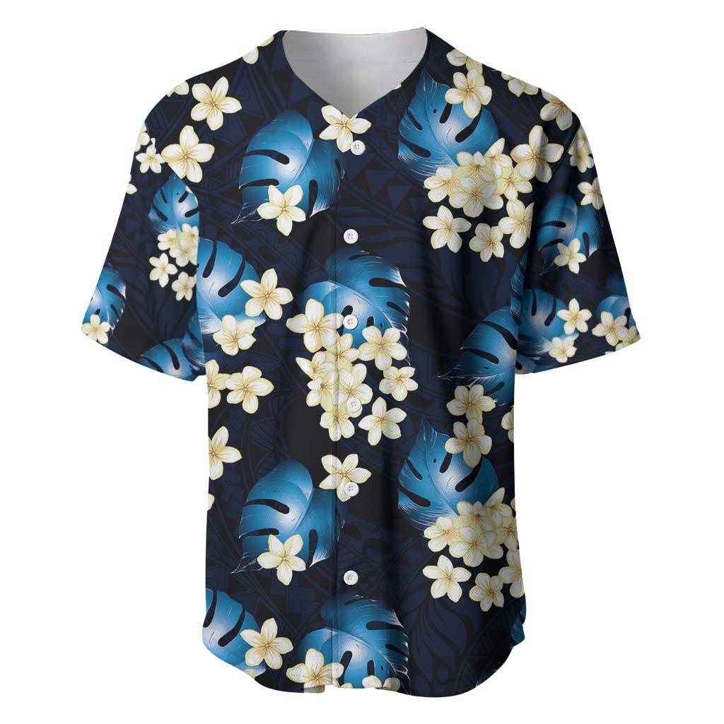 Blue Tropical Hawaii Baseball Jersey Seamless Monstera Plumeria Hawaiian Pattern - Polynesian Pride