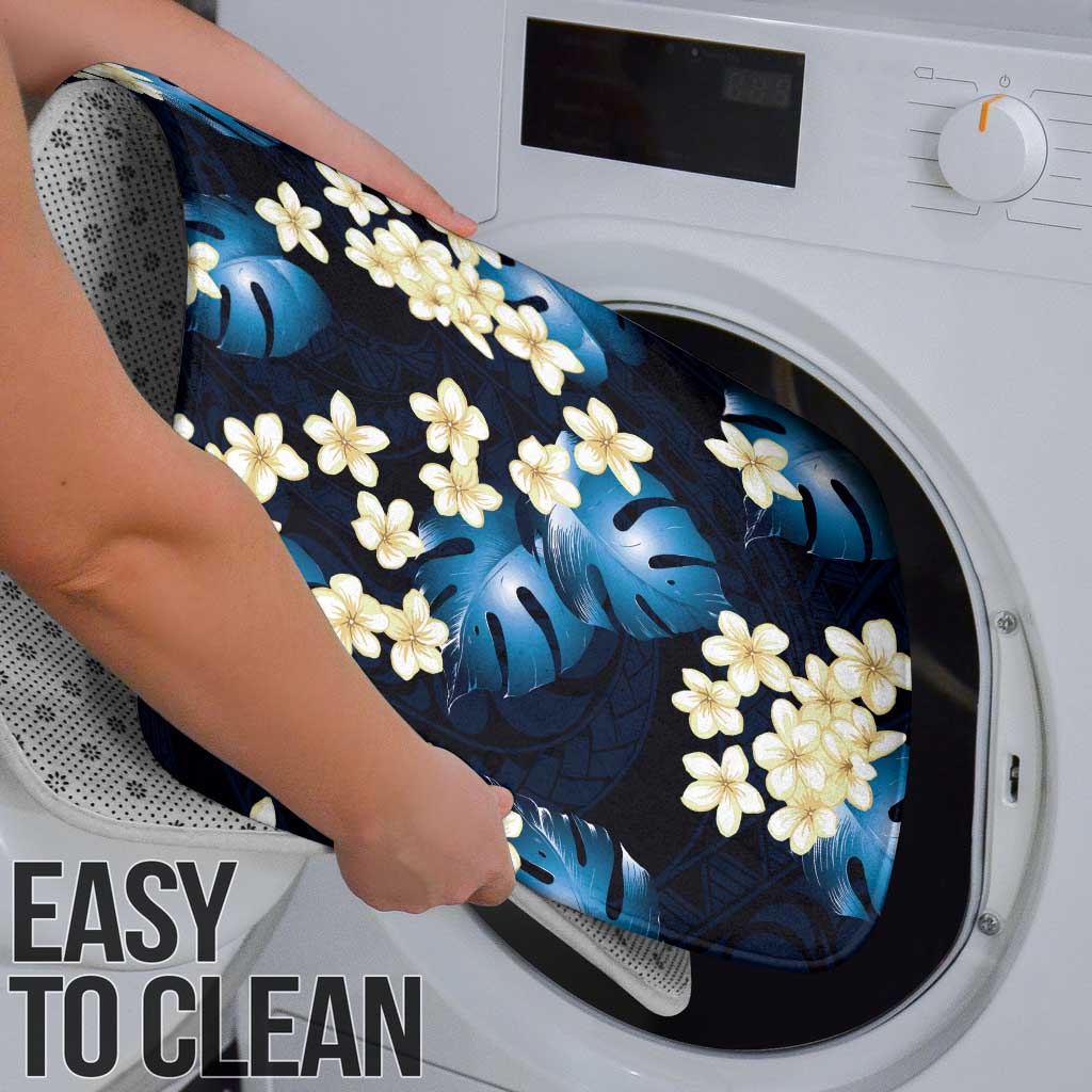 Blue Tropical Hawaii Bathroom Set Seamless Monstera Plumeria Hawaiian Pattern - Polynesian Pride