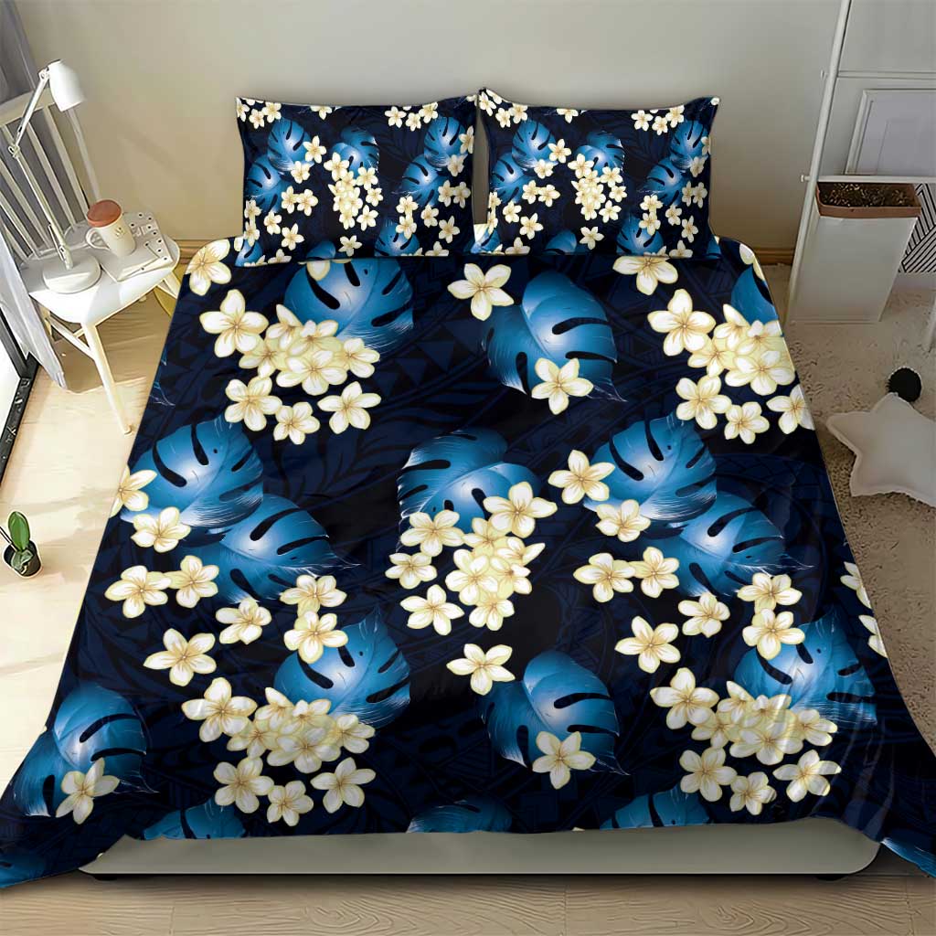 Blue Tropical Hawaii Bedding Set Seamless Monstera Plumeria Hawaiian Pattern - Polynesian Pride
