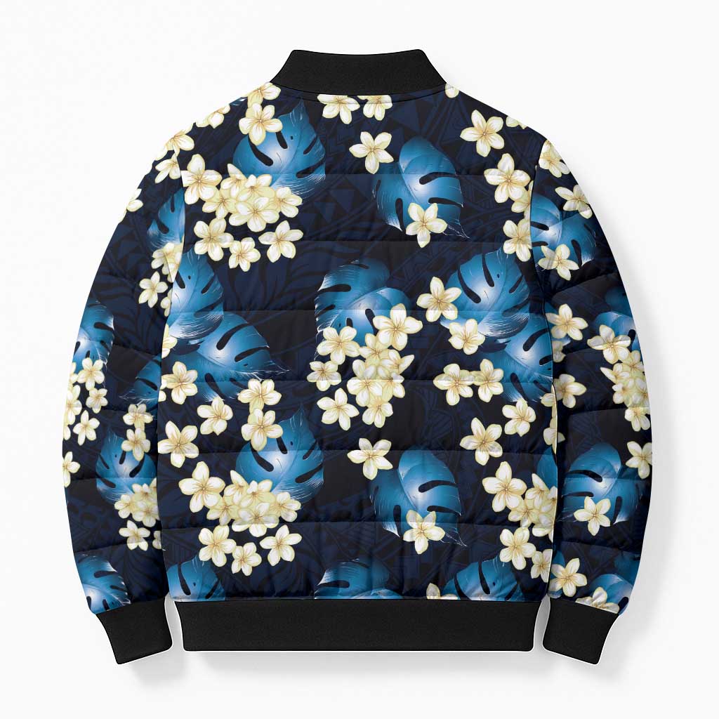 Blue Tropical Hawaii Bomber Puffer Jacket Seamless Monstera Plumeria Hawaiian Pattern - Polynesian Pride