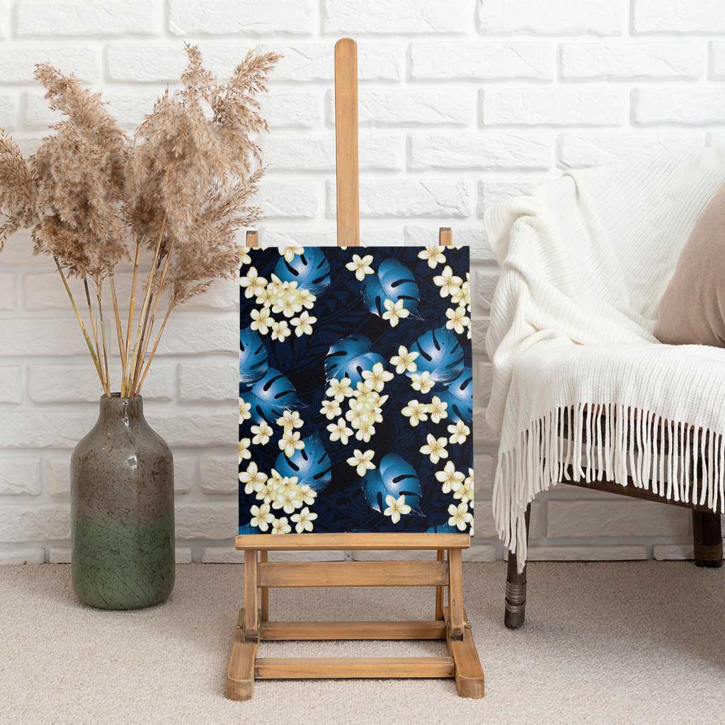 Blue Tropical Hawaii Canvas Wall Art Seamless Monstera Plumeria Hawaiian Pattern - Polynesian Pride