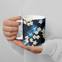 Blue Tropical Hawaii Ceramic Mug Seamless Monstera Plumeria Hawaiian Pattern - Polynesian Pride