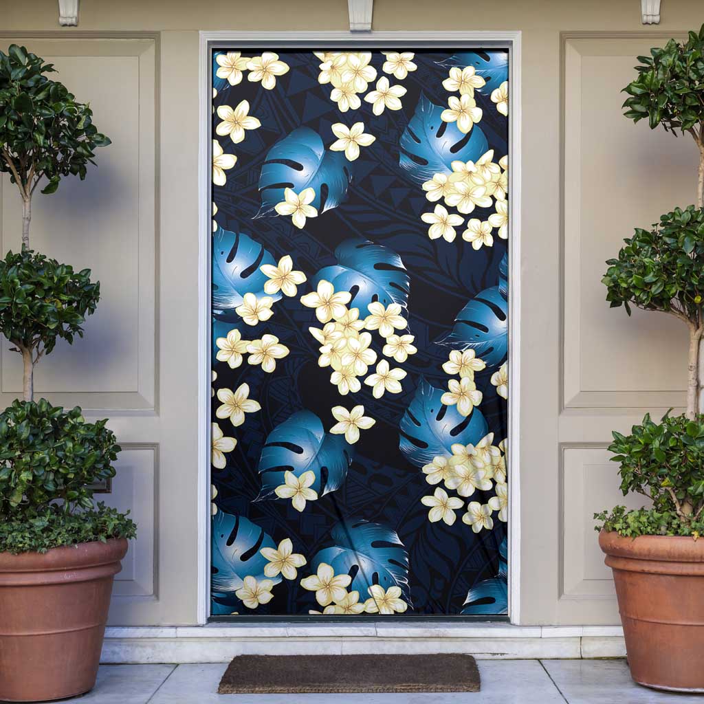 Blue Tropical Hawaii Door Cover Seamless Monstera Plumeria Hawaiian Pattern - Polynesian Pride