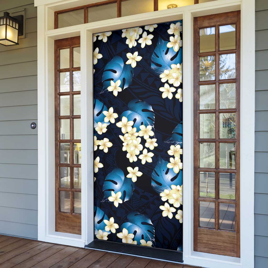 Blue Tropical Hawaii Door Cover Seamless Monstera Plumeria Hawaiian Pattern - Polynesian Pride