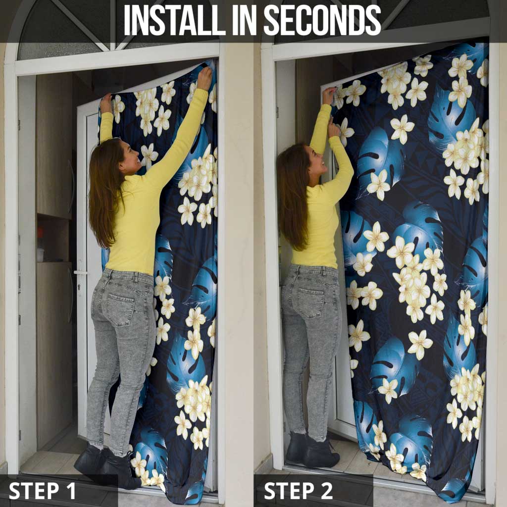 Blue Tropical Hawaii Door Cover Seamless Monstera Plumeria Hawaiian Pattern - Polynesian Pride