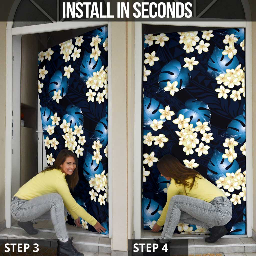 Blue Tropical Hawaii Door Cover Seamless Monstera Plumeria Hawaiian Pattern - Polynesian Pride