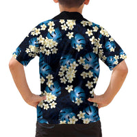 Blue Tropical Hawaii Family Matching Long Sleeve Bodycon Dress and Hawaiian Shirt Seamless Monstera Plumeria Hawaiian Pattern LT14 - Polynesian Pride