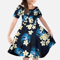 Blue Tropical Hawaii Family Matching Long Sleeve Bodycon Dress and Hawaiian Shirt Seamless Monstera Plumeria Hawaiian Pattern LT14 Daughter's Dress Blue - Polynesian Pride