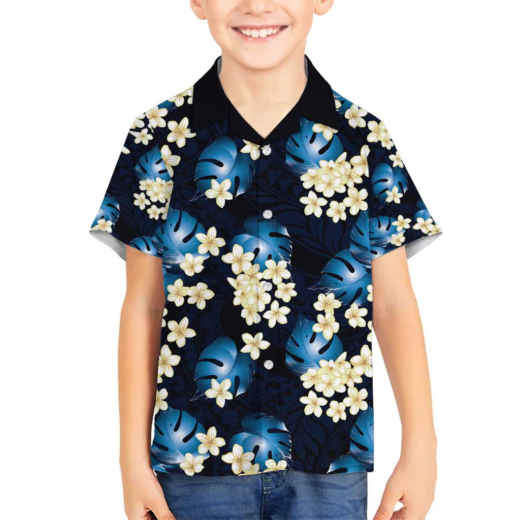 Blue Tropical Hawaii Family Matching Long Sleeve Bodycon Dress and Hawaiian Shirt Seamless Monstera Plumeria Hawaiian Pattern LT14 Son's Shirt Blue - Polynesian Pride