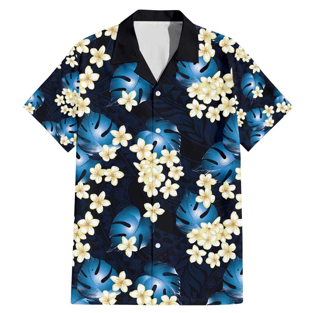 Blue Tropical Hawaii Family Matching Mermaid Dress and Hawaiian Shirt Seamless Monstera Plumeria Hawaiian Pattern LT14 Dad's Shirt - Short Sleeve Blue - Polynesian Pride