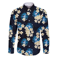 Blue Tropical Hawaii Family Matching Mermaid Dress and Hawaiian Shirt Seamless Monstera Plumeria Hawaiian Pattern LT14 Dad's Shirt - Long Sleeve Blue - Polynesian Pride