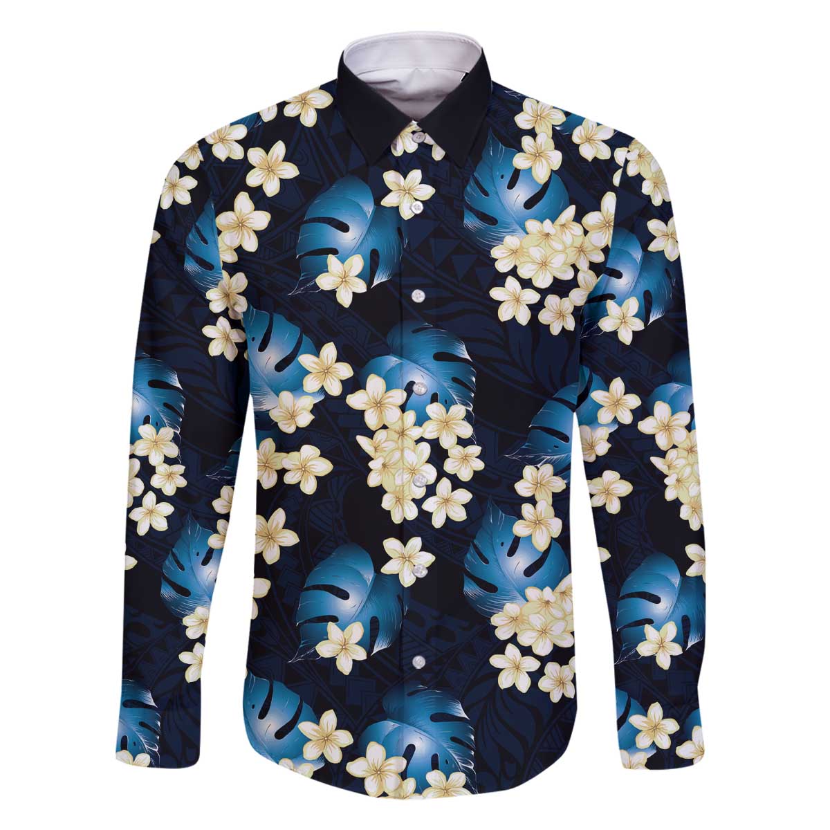 Blue Tropical Hawaii Family Matching Off The Shoulder Long Sleeve Dress and Hawaiian Shirt Seamless Monstera Plumeria Hawaiian Pattern - Polynesian Pride