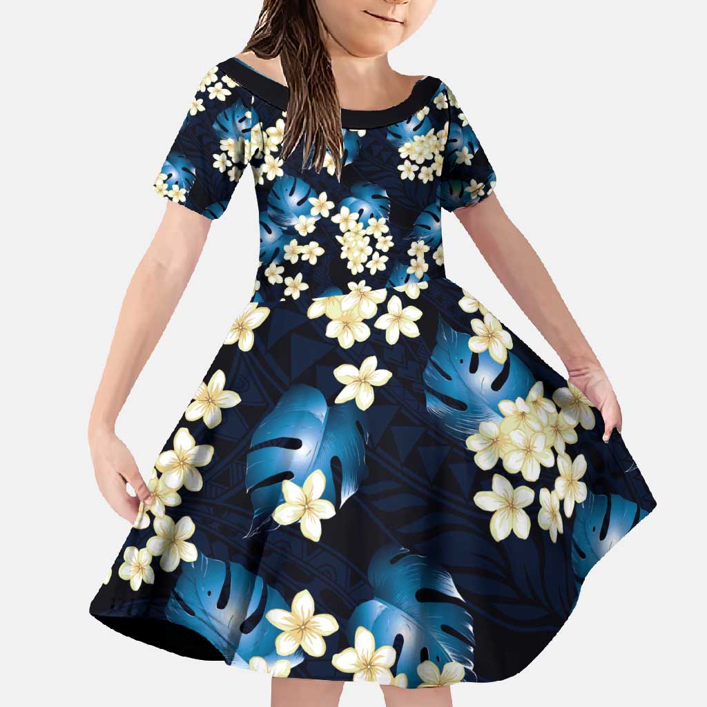 Blue Tropical Hawaii Family Matching Off Shoulder Maxi Dress and Hawaiian Shirt Seamless Monstera Plumeria Hawaiian Pattern - Polynesian Pride