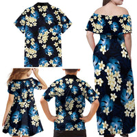 Blue Tropical Hawaii Family Matching Off Shoulder Maxi Dress and Hawaiian Shirt Seamless Monstera Plumeria Hawaiian Pattern - Polynesian Pride