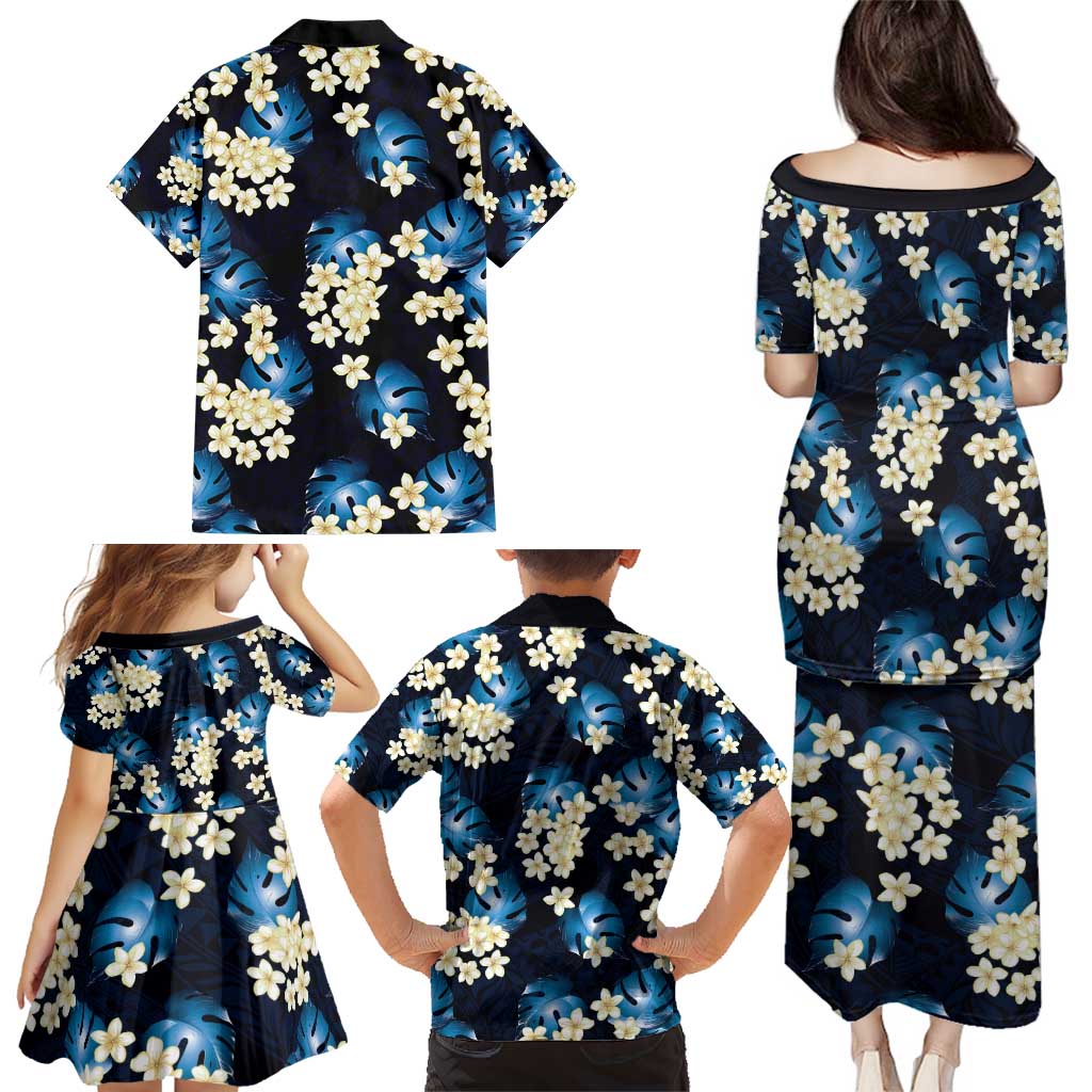 Blue Tropical Hawaii Family Matching Puletasi and Hawaiian Shirt Seamless Monstera Plumeria Hawaiian Pattern - Polynesian Pride