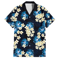 Blue Tropical Hawaii Family Matching Short Sleeve Bodycon Dress and Hawaiian Shirt Seamless Monstera Plumeria Hawaiian Pattern LT14 Dad's Shirt - Short Sleeve Blue - Polynesian Pride