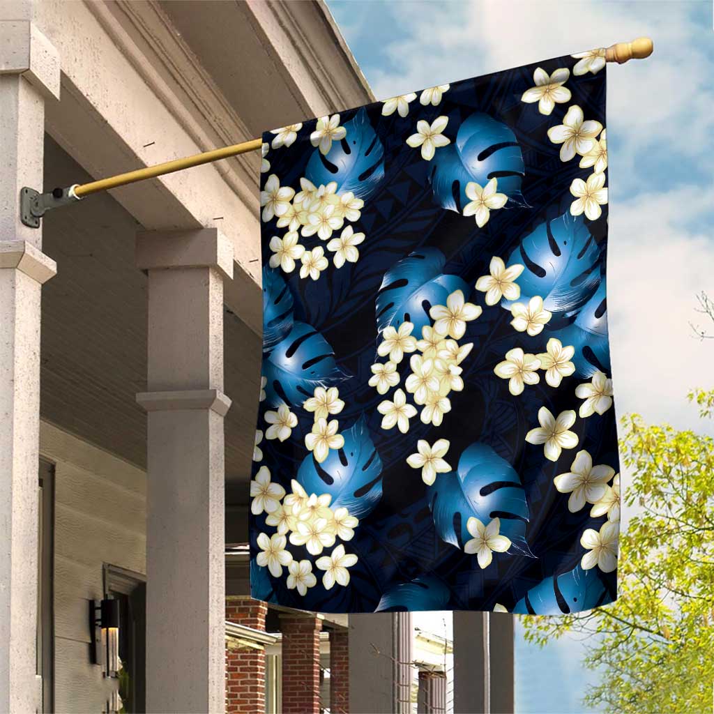 Blue Tropical Hawaii Garden Flag Seamless Monstera Plumeria Hawaiian Pattern - Polynesian Pride