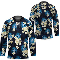 Blue Tropical Hawaii Hockey Jersey Seamless Monstera Plumeria Hawaiian Pattern - Polynesian Pride