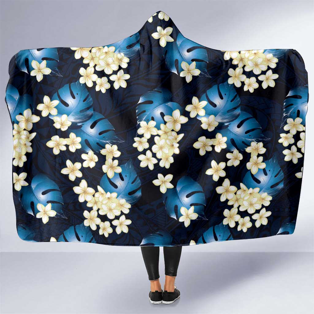 Blue Tropical Hawaii Hooded Blanket Seamless Monstera Plumeria Hawaiian Pattern - Polynesian Pride