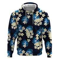 Blue Tropical Hawaii Hoodie Seamless Monstera Plumeria Hawaiian Pattern - Polynesian Pride