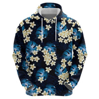Blue Tropical Hawaii Hoodie Seamless Monstera Plumeria Hawaiian Pattern - Polynesian Pride