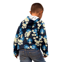 Blue Tropical Hawaii Kid Hoodie Seamless Monstera Plumeria Hawaiian Pattern - Polynesian Pride