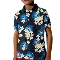 Blue Tropical Hawaii Kid Polo Shirt Seamless Monstera Plumeria Hawaiian Pattern - Polynesian Pride
