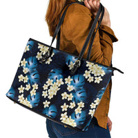 Blue Tropical Hawaii Leather Tote Bag Seamless Monstera Plumeria Hawaiian Pattern - Polynesian Pride