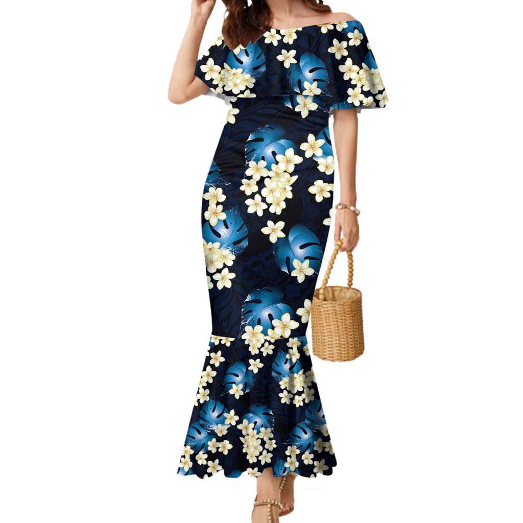 Blue Tropical Hawaii Mermaid Dress Seamless Monstera Plumeria Hawaiian Pattern - Polynesian Pride