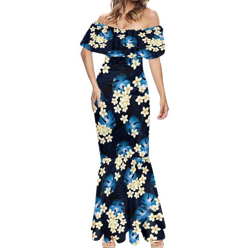 Blue Tropical Hawaii Mermaid Dress Seamless Monstera Plumeria Hawaiian Pattern - Polynesian Pride