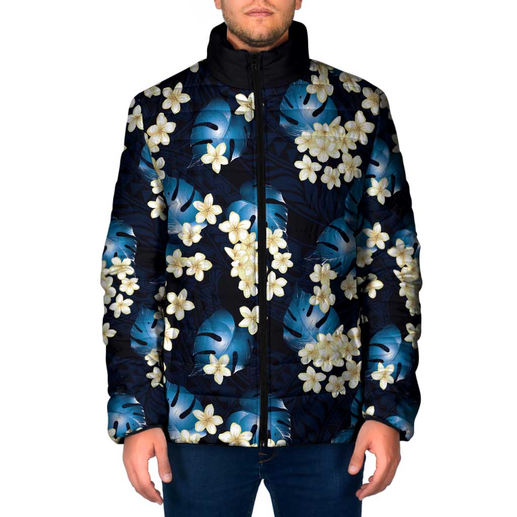 Blue Tropical Hawaii Padded Jacket Seamless Monstera Plumeria Hawaiian Pattern - Polynesian Pride