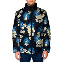 Blue Tropical Hawaii Padded Jacket Seamless Monstera Plumeria Hawaiian Pattern - Polynesian Pride