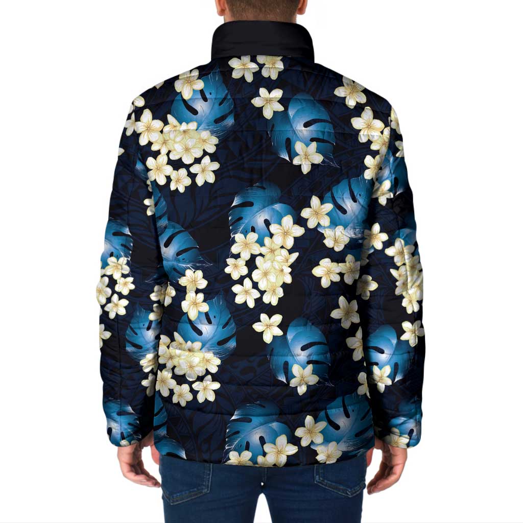 Blue Tropical Hawaii Padded Jacket Seamless Monstera Plumeria Hawaiian Pattern - Polynesian Pride