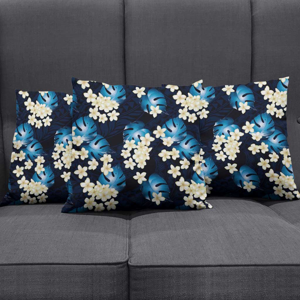 Blue Tropical Hawaii Pillow Cover Seamless Monstera Plumeria Hawaiian Pattern - Polynesian Pride