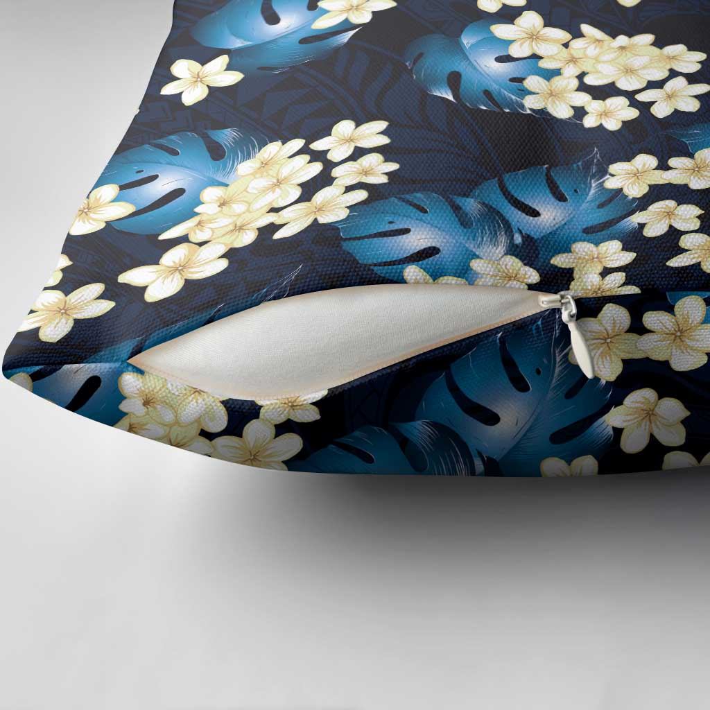 Blue Tropical Hawaii Pillow Cover Seamless Monstera Plumeria Hawaiian Pattern - Polynesian Pride