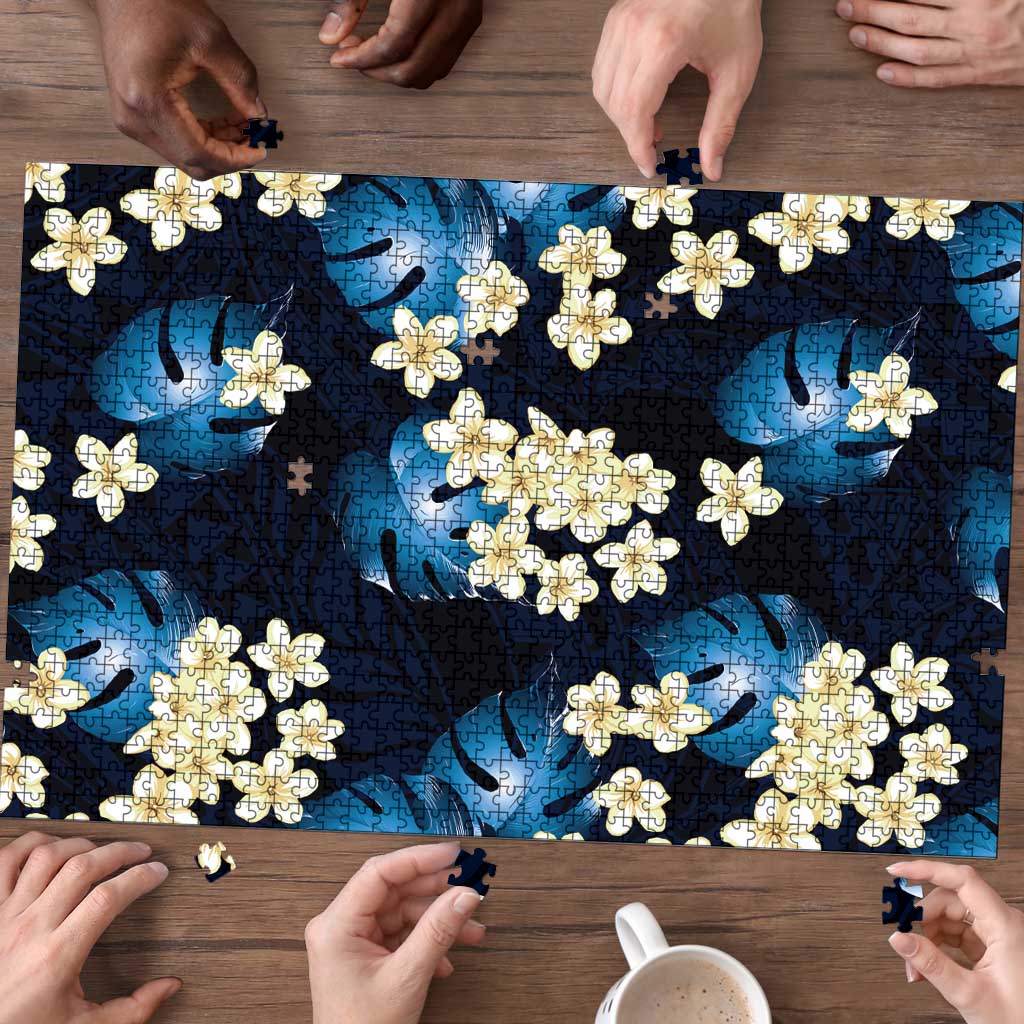 Blue Tropical Hawaii Puzzle Seamless Monstera Plumeria Hawaiian Pattern - Polynesian Pride