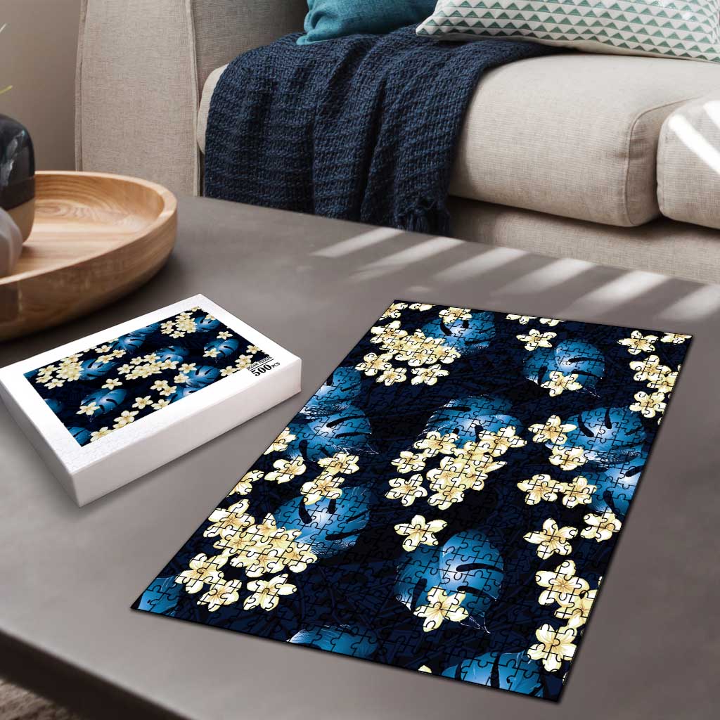 Blue Tropical Hawaii Puzzle Seamless Monstera Plumeria Hawaiian Pattern - Polynesian Pride